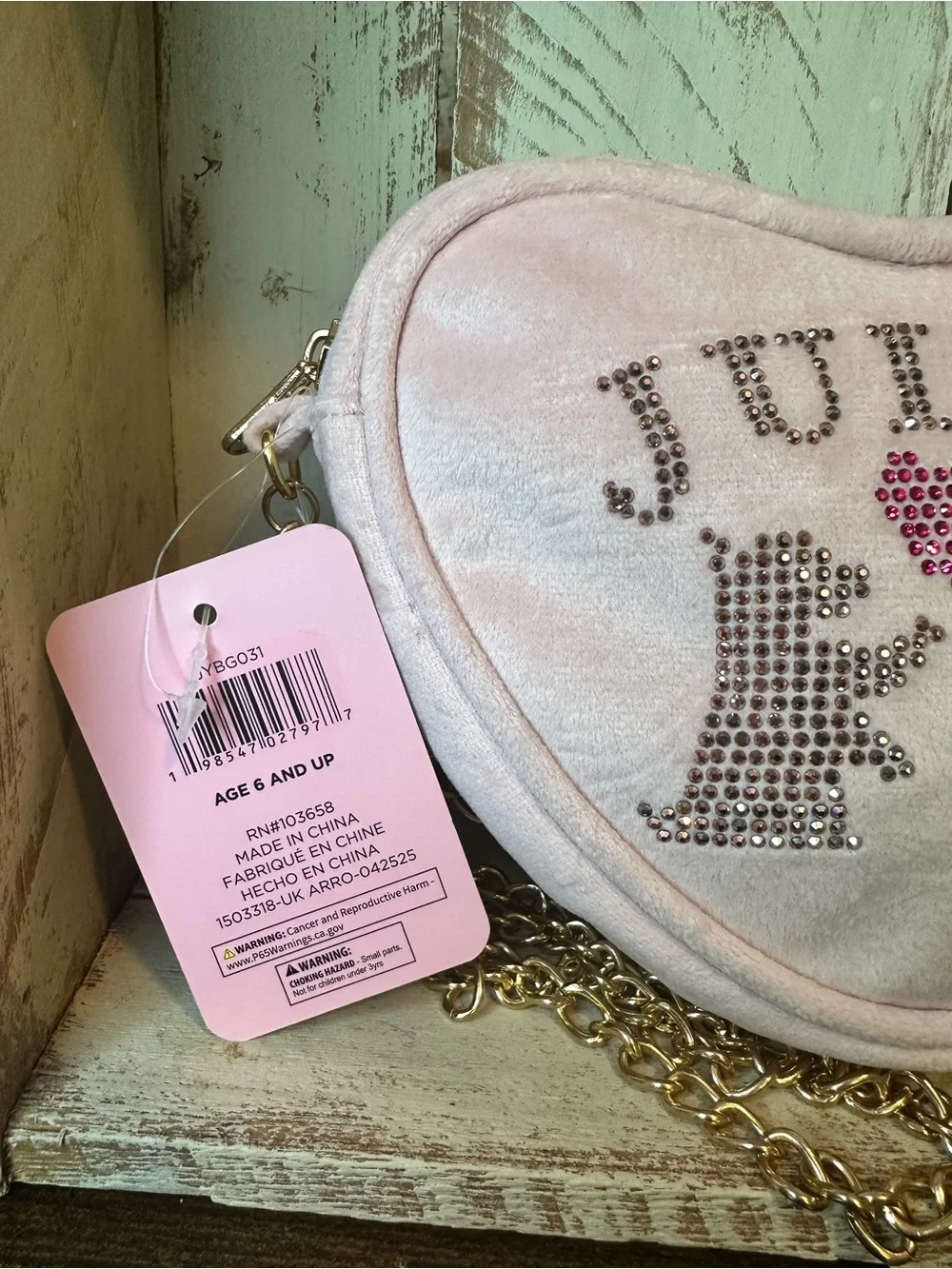NWT Juicy Couture Kids Pink Velvet Heart Crossbody Bag – Rhinestone Detail